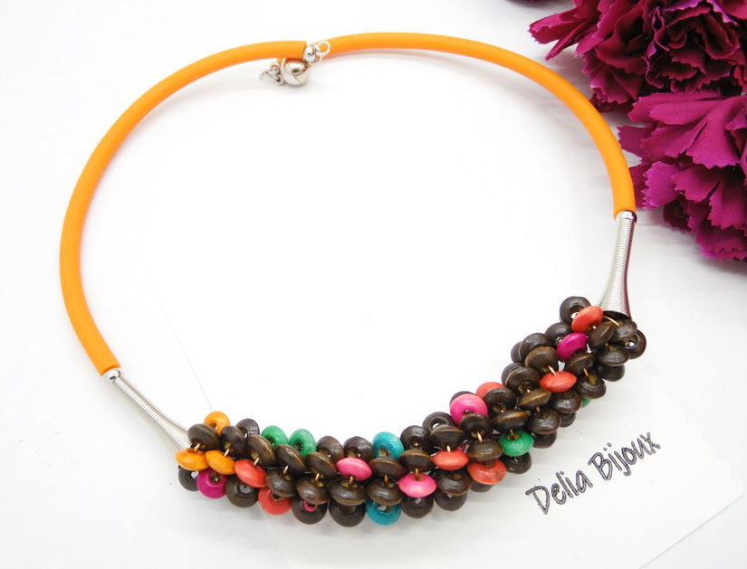 Colier statement handmade unicat - lemn (cod1243)