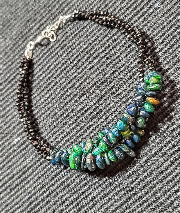 Bratara argint X3 opal de foc etiopian negru spinel negru minimalista boho chic trendy - Transport gratuit