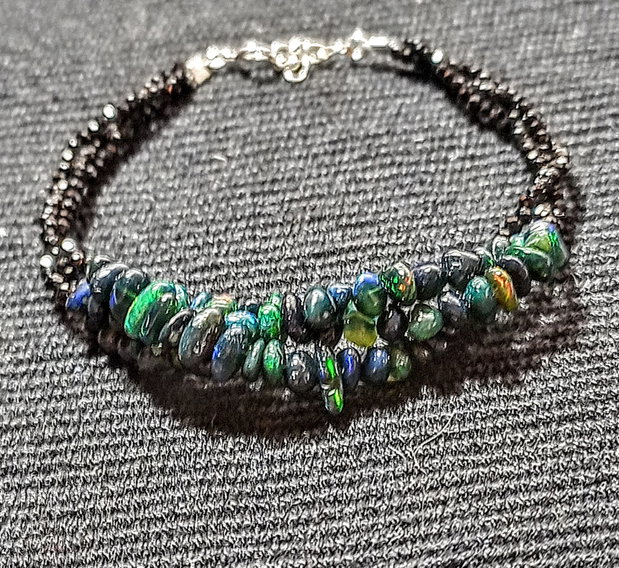 Bratara argint X3 opal de foc etiopian negru spinel negru minimalista boho chic trendy - Transport gratuit