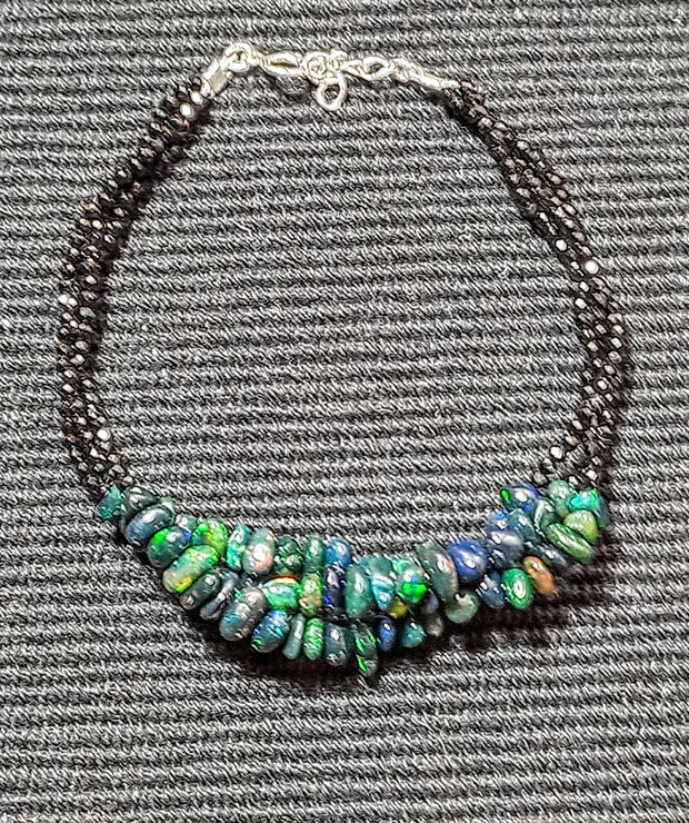 Bratara argint X3 opal de foc etiopian negru spinel negru minimalista boho chic trendy - Transport gratuit