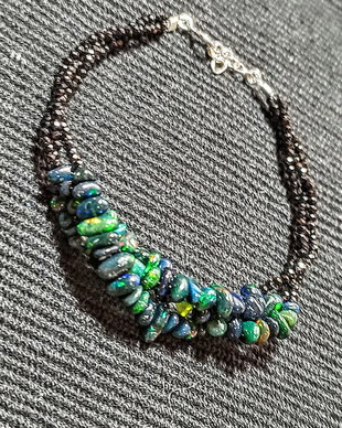 Bratara argint X3 opal de foc etiopian negru spinel negru minimalista boho chic trendy - Transport gratuit
