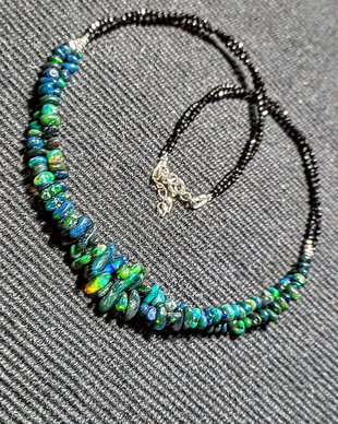 Colier argint X2 opal de foc etiopian negru spinel negru minimalist boho chic trendy - Transport gratuit