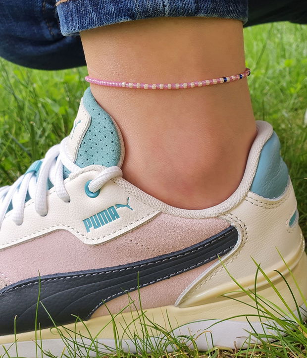 Brățară asimetrică de gleznă, Anklet handmade cu mărgele Toho
