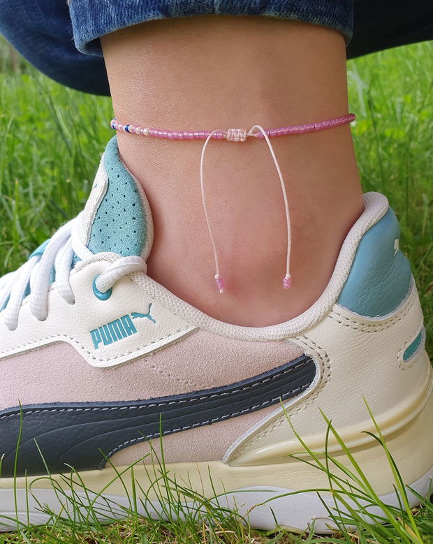 Brățară asimetrică de gleznă, Anklet handmade cu mărgele Toho