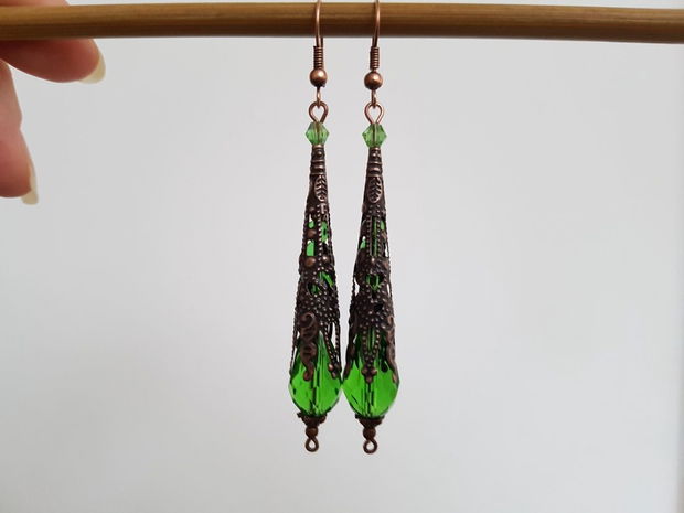 Cercei lungi verzi cercei sceptru cercei cristale verzi cercei boho lungi cercei artizanali lungi cercei vintage antici