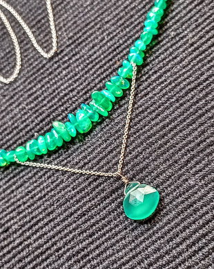 Colier opal de foc etiopian onix verde brioleta lant argint minimalist boho chic trendy - Transport gratuit