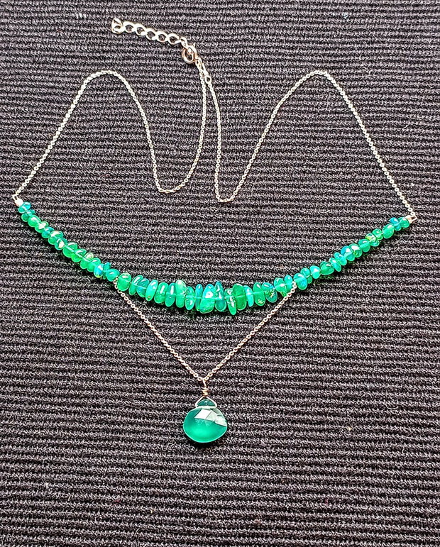 Colier opal de foc etiopian onix verde brioleta lant argint minimalist boho chic trendy - Transport gratuit