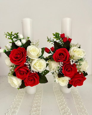 Set 2 lumanari de nunta cu flori artificiale, cod SL31