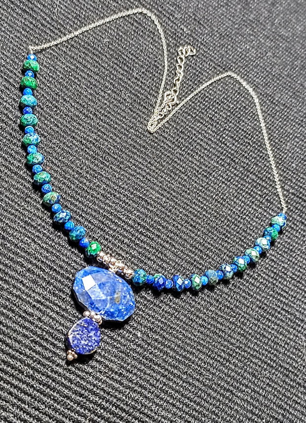 Colier argint lapis lazuli azurit lant argint boho chic trendy - Transport gratuit