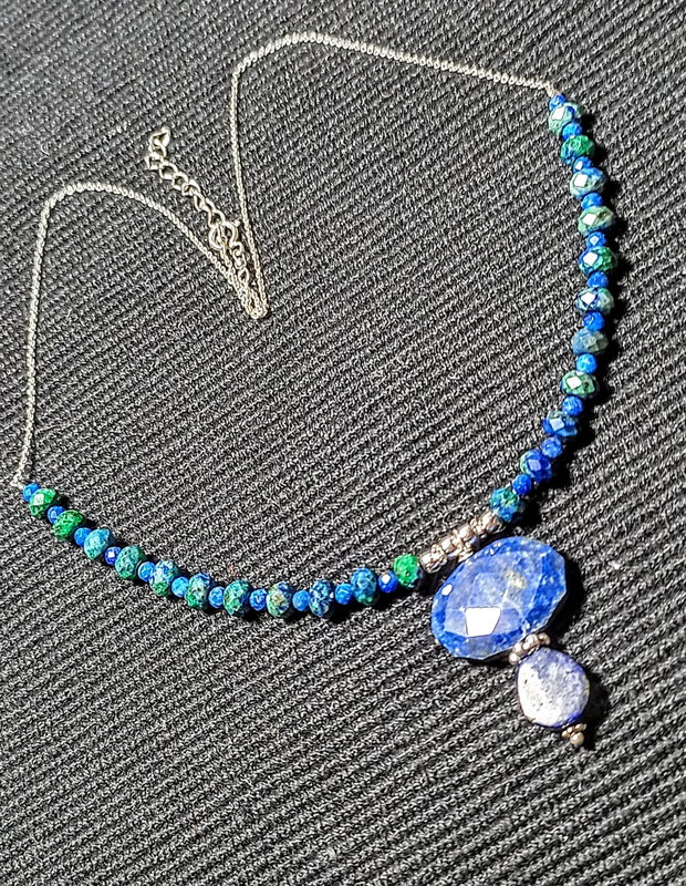 Colier argint lapis lazuli azurit lant argint boho chic trendy - Transport gratuit