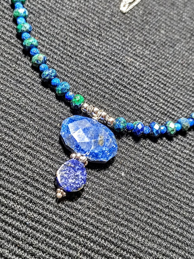 Colier argint lapis lazuli azurit lant argint boho chic trendy - Transport gratuit
