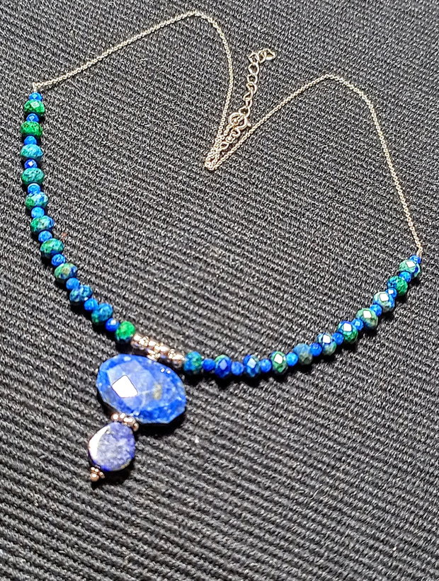 Colier argint lapis lazuli azurit lant argint boho chic trendy - Transport gratuit