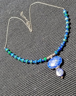Colier argint lapis lazuli azurit lant argint boho chic trendy - Transport gratuit