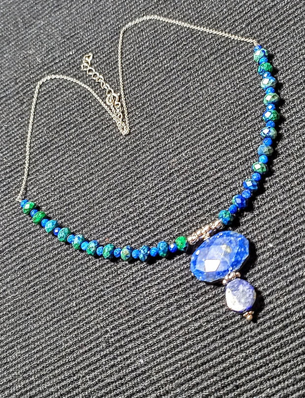 Colier argint lapis lazuli azurit lant argint boho chic trendy - Transport gratuit