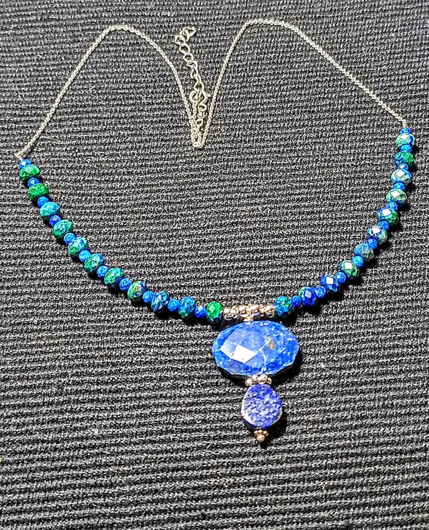 Colier argint lapis lazuli azurit lant argint boho chic trendy - Transport gratuit