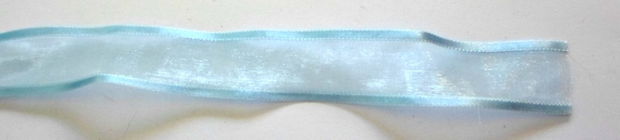 Panglica satin ribbon blue transparent cu margini blue mat