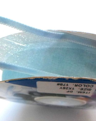Panglica satin ribbon blue transparent cu margini blue mat