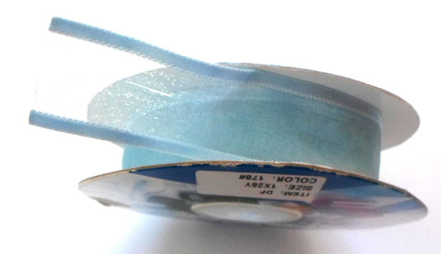 Panglica satin ribbon blue transparent cu margini blue mat