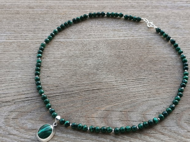 Colier argint & malachit natural