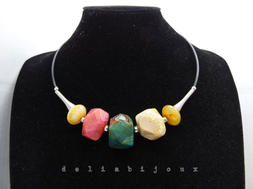 Colier statement handmade unicat agate multicolore (cod1244)