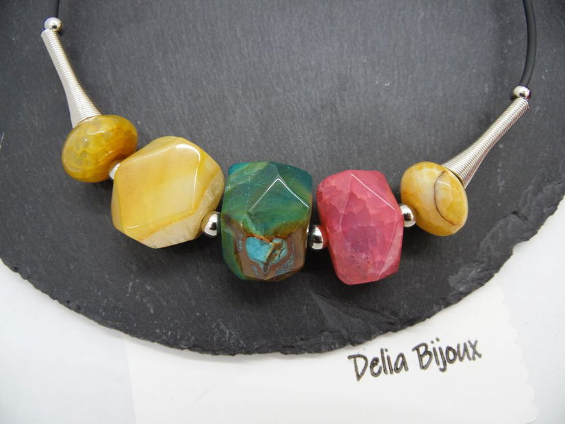 Colier statement handmade unicat agate multicolore (cod1244)