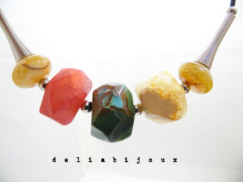 Colier statement handmade unicat agate multicolore (cod1244)