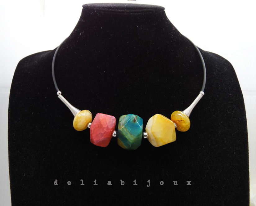 Colier statement handmade unicat agate multicolore (cod1244)