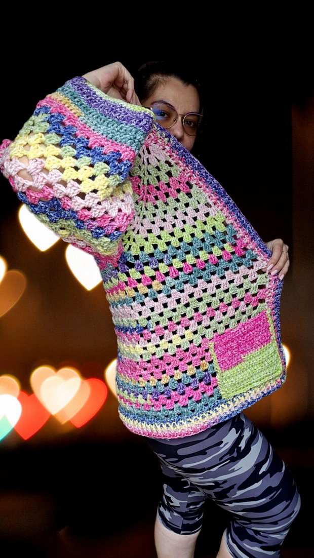 Cardigan crosetat manual colorat gros