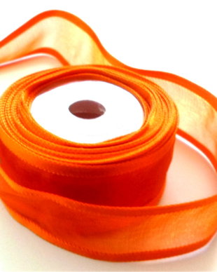 Panglica satin ribbon portocaliu inchis transparent cu margini  portocaliu inchis mat