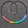 Colier argint opal de foc etiopian curcubeu rainbow multicolor spinel negru minimalist boho chic trendy - Transport gratuit