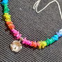 Colier argint opal de foc etiopian curcubeu multicolor rainbow charm floare lant argint minimalist boho chic trendy - Transport gratuit