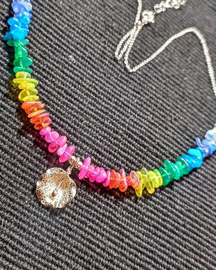 Colier argint opal de foc etiopian curcubeu multicolor rainbow charm floare lant argint minimalist boho chic trendy - Transport gratuit