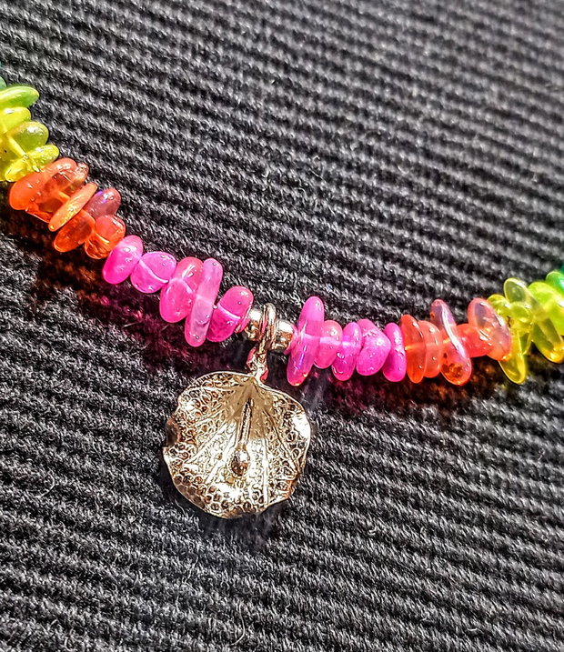 Colier argint opal de foc etiopian curcubeu multicolor rainbow charm floare lant argint minimalist boho chic trendy - Transport gratuit