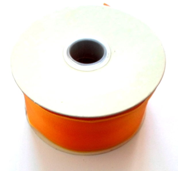 Panglica satin ribbon portocaliu deschis transparent cu margini portocaliu deschis mat