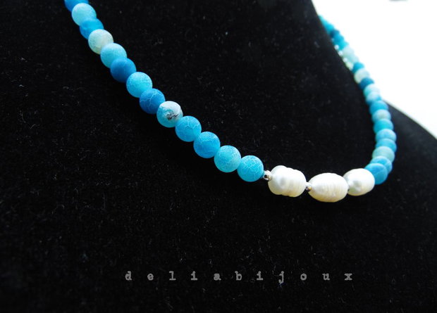 Colier handmade - agate frozen si perle cultura (cod1245)