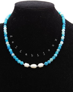 Colier handmade - agate frozen si perle cultura (cod1245)