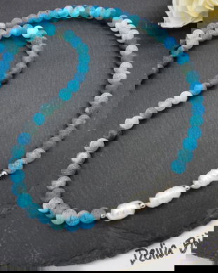 Colier handmade - agate frozen si perle cultura (cod1245)