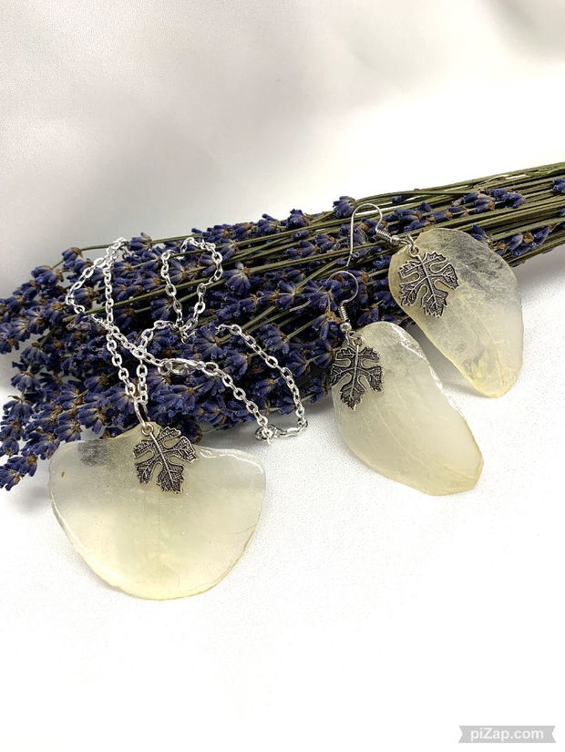 set bijuterii handmade unicat din rasina si flori naturale 00568