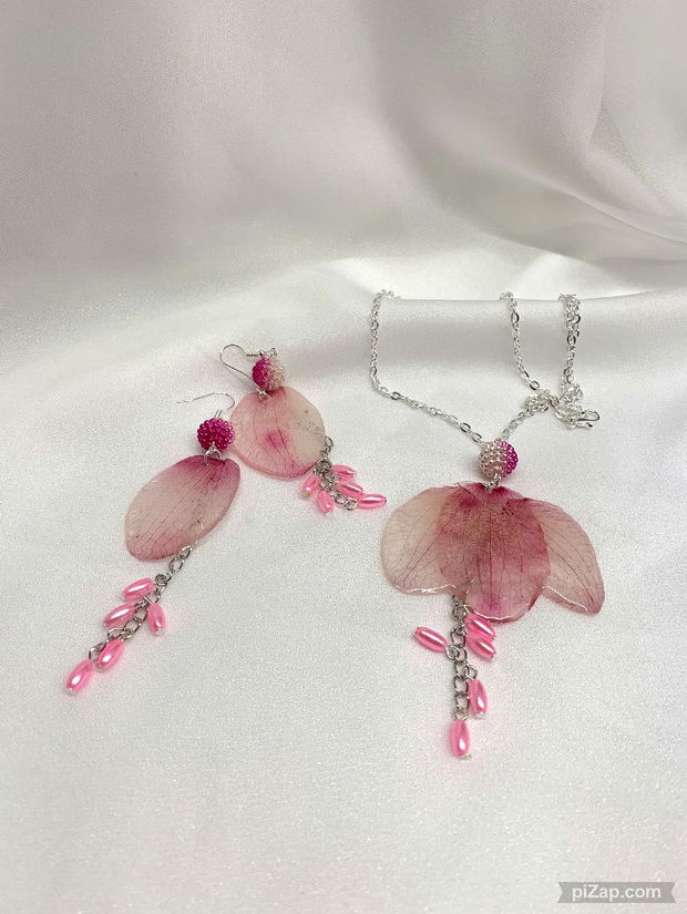set bijuterii handmade unicat din rasina si flori naturale 00569