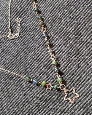 Colier argint opal de foc etiopian negru stele lant argint minimalist asimetric boho chic trendy