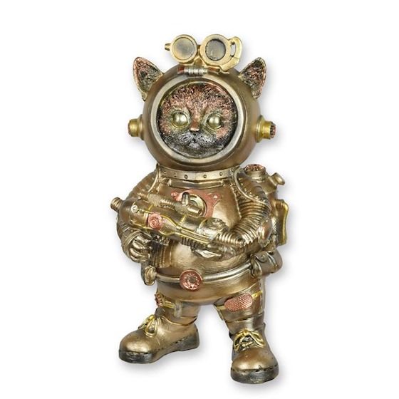 Pisica astronaut-statueta steampunk din rasini