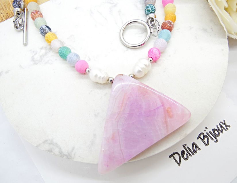 Colier handmade - agate frozen si perle cultura (cod1246)