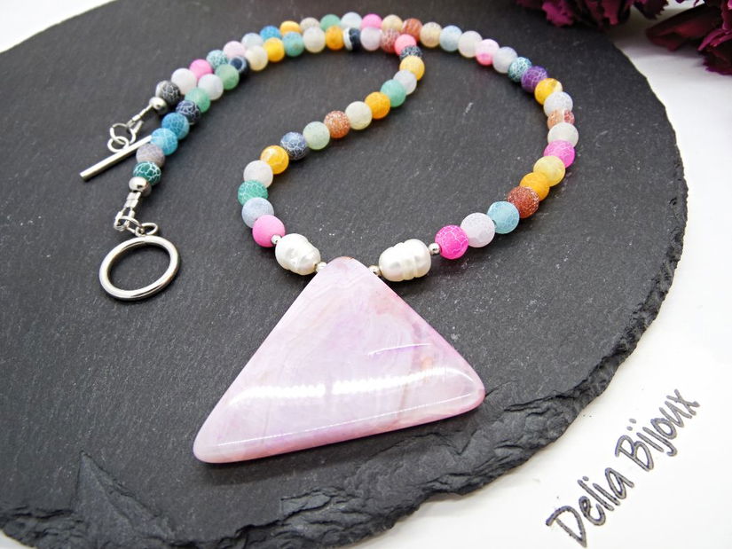 Colier handmade - agate frozen si perle cultura (cod1246)