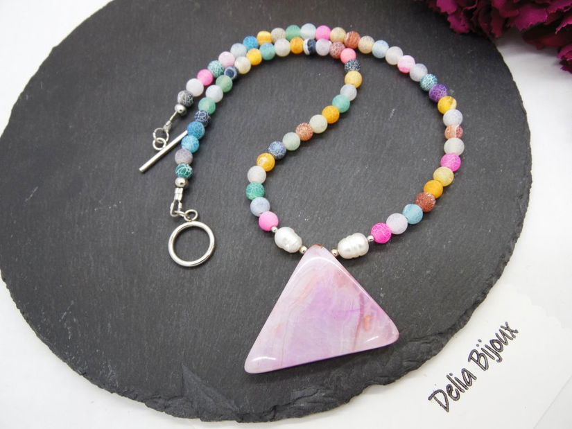 Colier handmade - agate frozen si perle cultura (cod1246)
