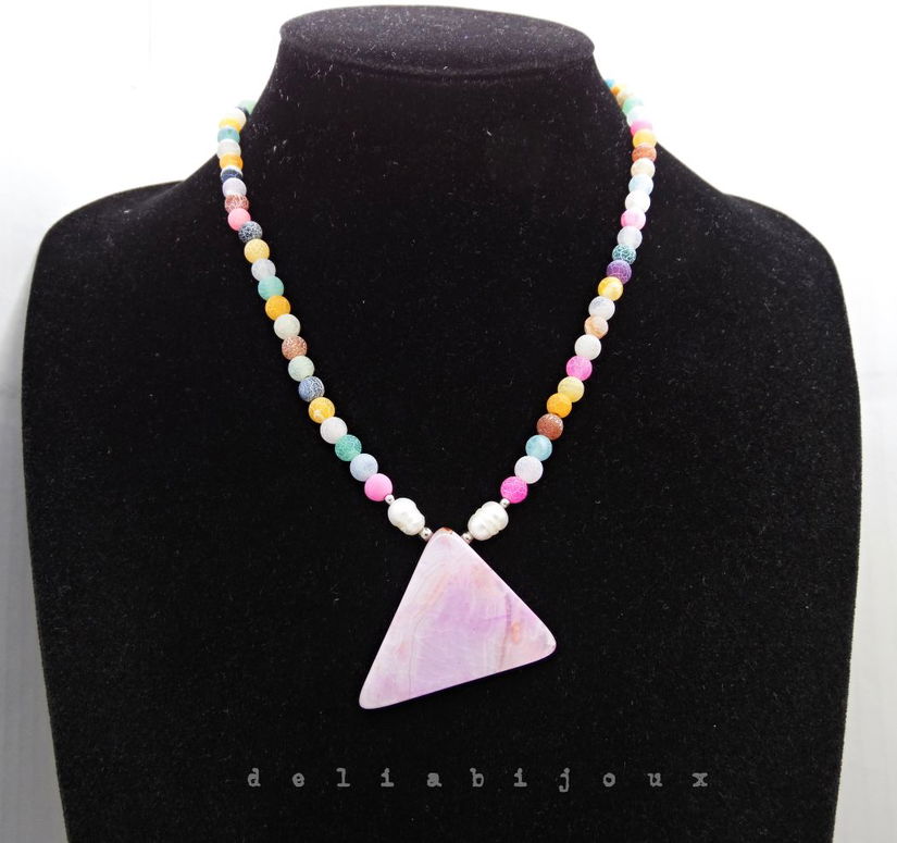 Colier handmade - agate frozen si perle cultura (cod1246)