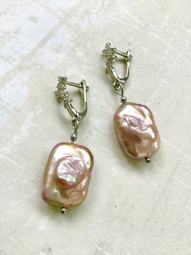 Set Colier CHOKER Spinel & cercei perle baroc rose lila prafuit