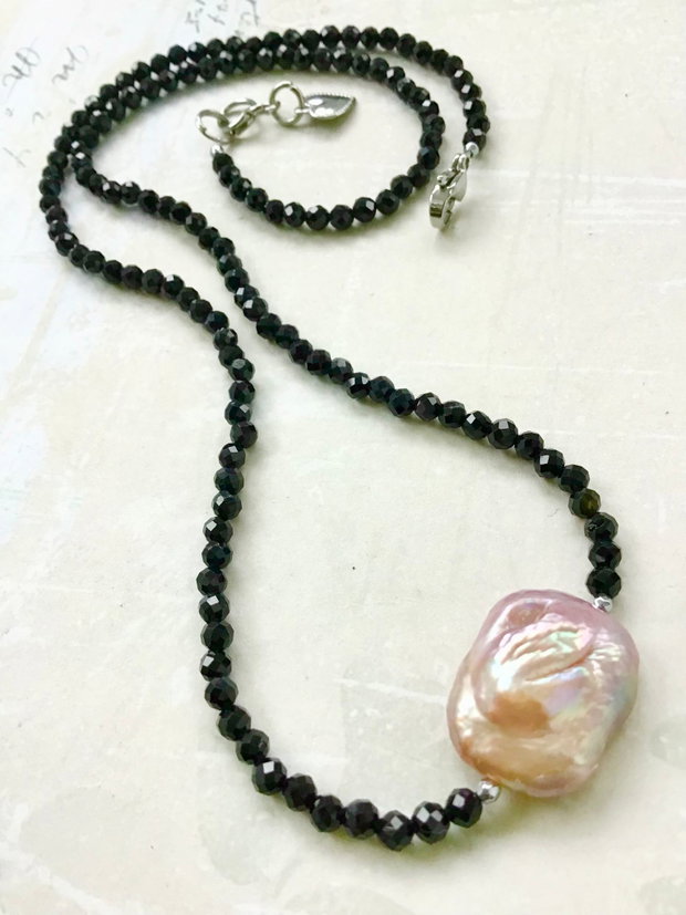 Set Colier CHOKER Spinel & cercei perle baroc rose lila prafuit
