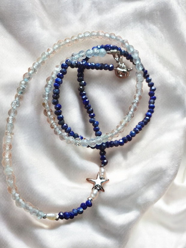 Colier lapis lazuli si topaz