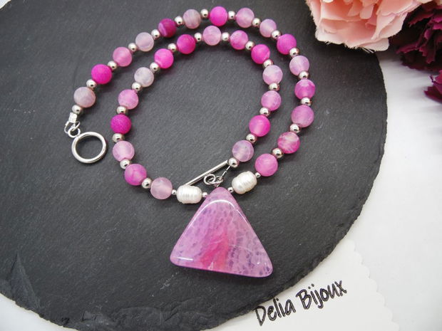 Colier handmade - agate frozen si perle cultura (cod1247)