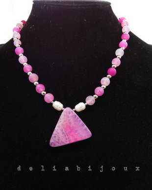 Colier handmade - agate frozen si perle cultura (cod1247)